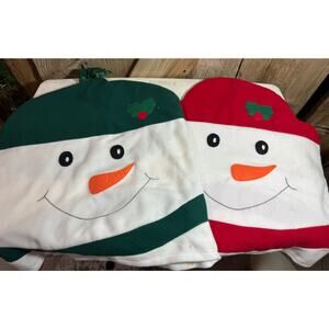 Set of 2 Sattiyrch Christmas Snowman Chair Covers 1 Green w/pom pom & Red Felt